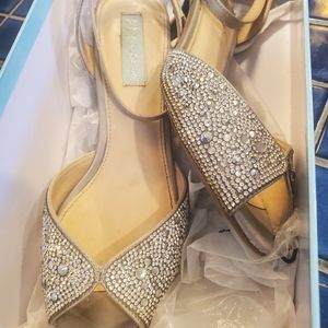 Peep toe kitten heel rhinestone wedding shoes